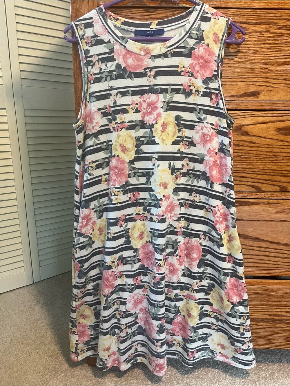 Apt. 9 Women’s Floral Stripe Flowy Sleeveless Dress - Pink & Yellow